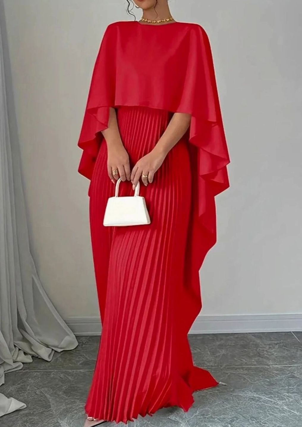 Calla | Women's Pleated Cape Overlay Formal Maxi Dress