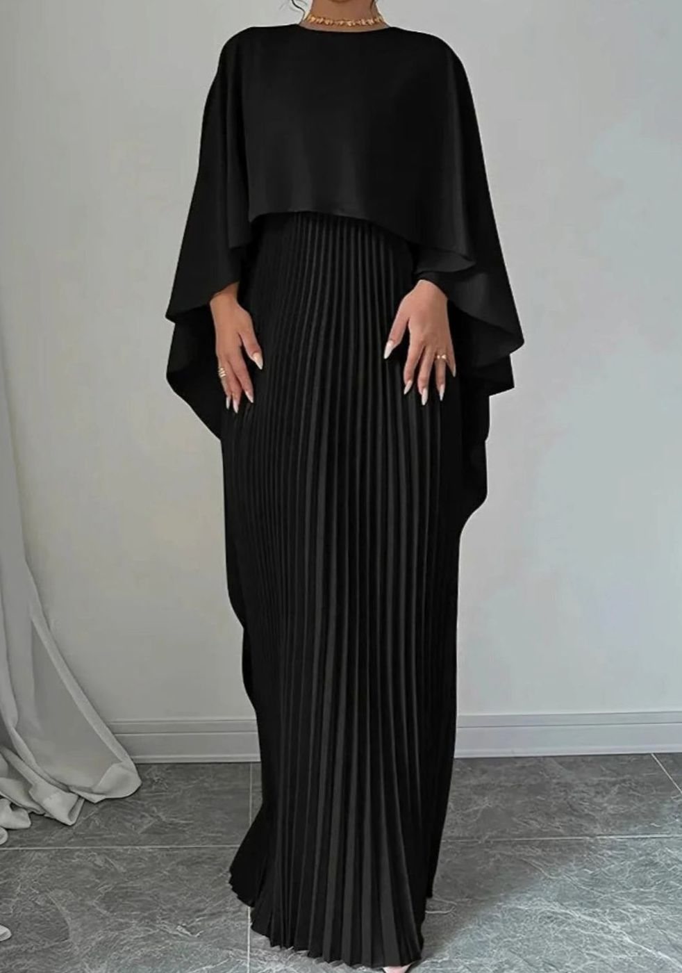 Calla | Women's Pleated Cape Overlay Formal Maxi Dress