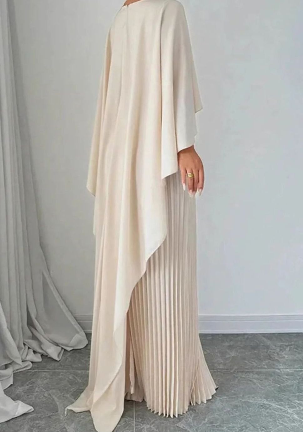 Calla | Women's Pleated Cape Overlay Formal Maxi Dress