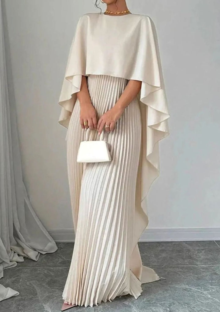 Calla | Women's Pleated Cape Overlay Formal Maxi Dress