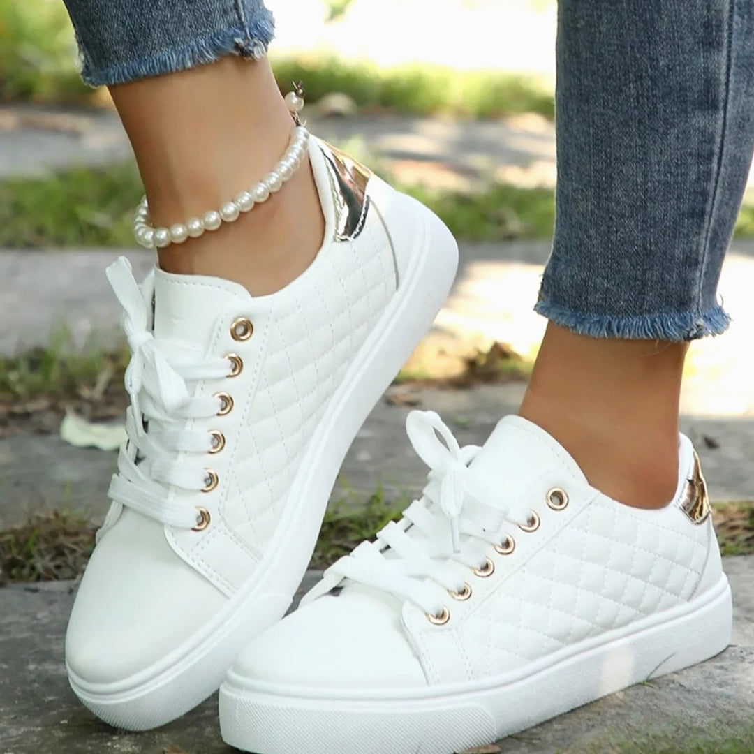 Cara | Women's Quilted Lace-Up Gold-Detail Orthopedic Shoes Sneakers