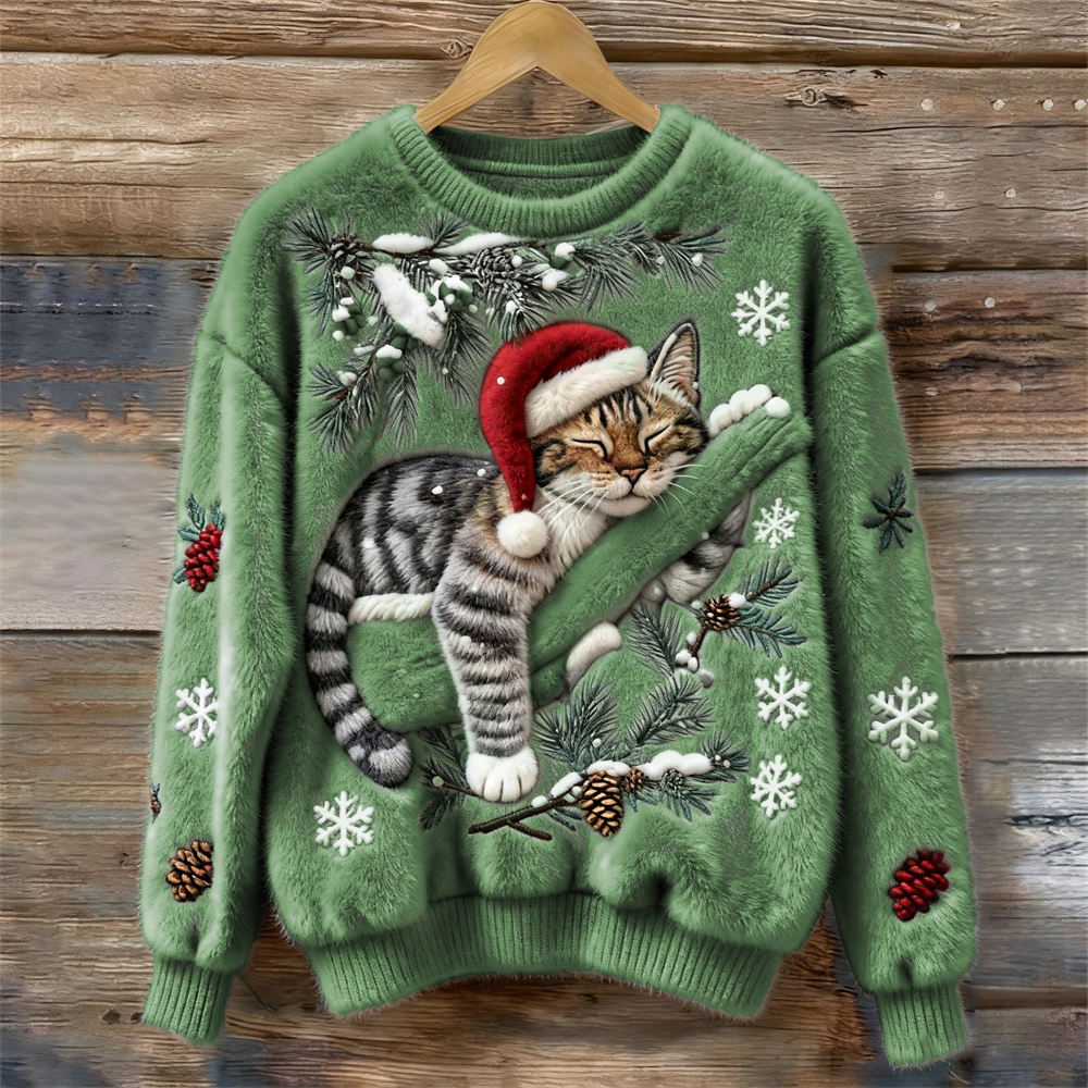Women’s Sweater | 3D-Effect Kitten Graphic