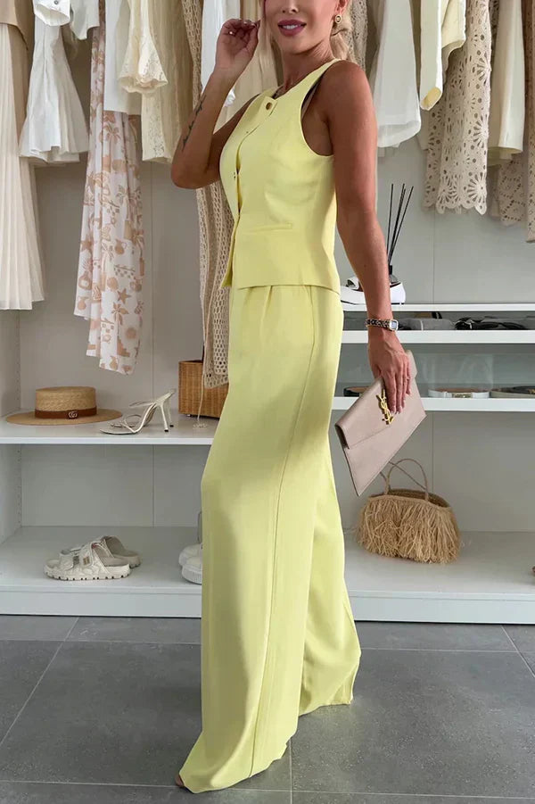 Two-piece Outfit for Women | Button Vest Wide Leg Pants