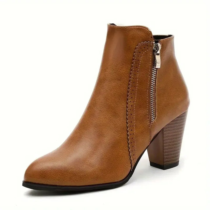 Women's ankle boots with side zippers and high block heels