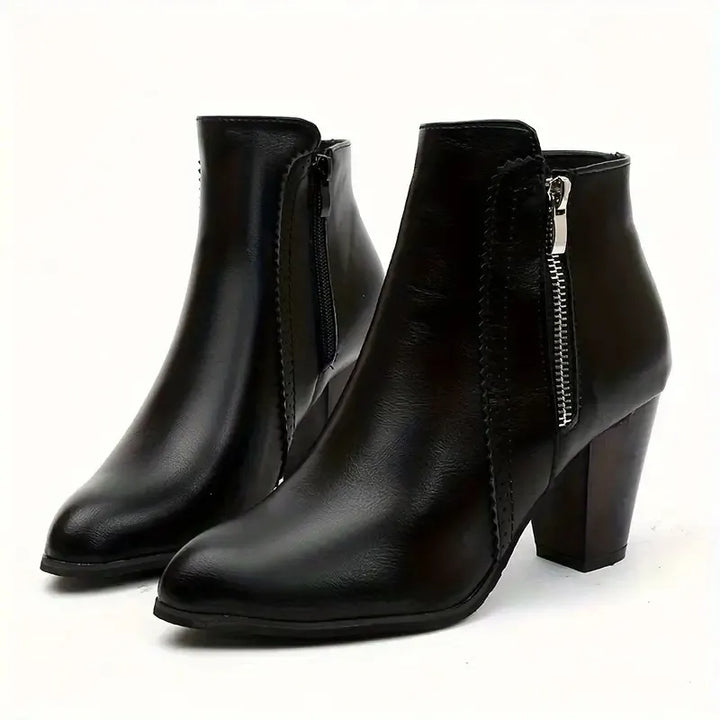 Women's ankle boots with side zippers and high block heels