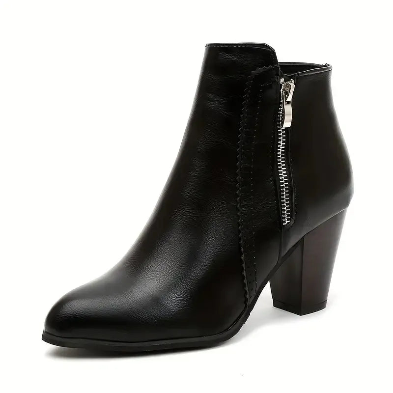 Women's ankle boots with side zippers and high block heels