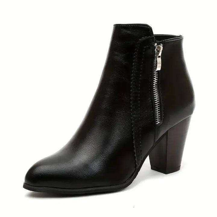 Women's ankle boots with side zippers and high block heels