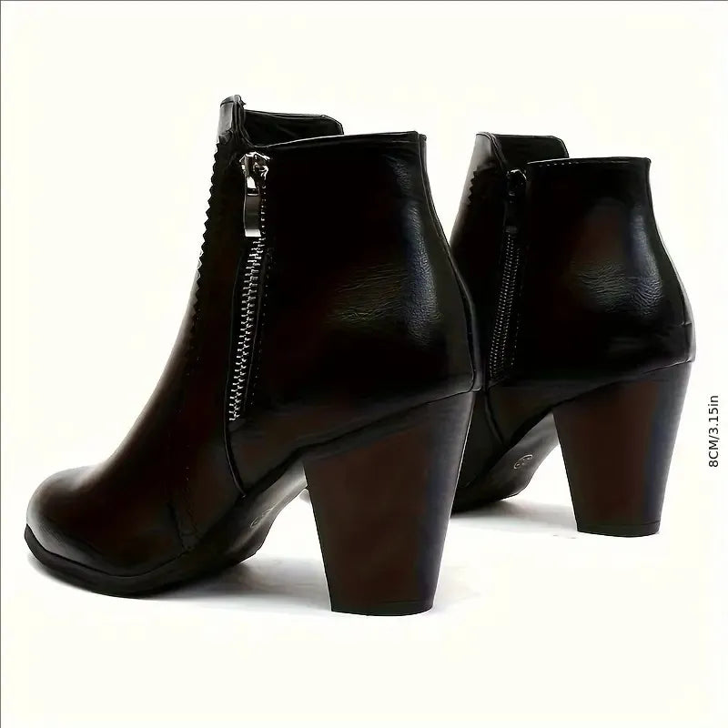 Women's ankle boots with side zippers and high block heels