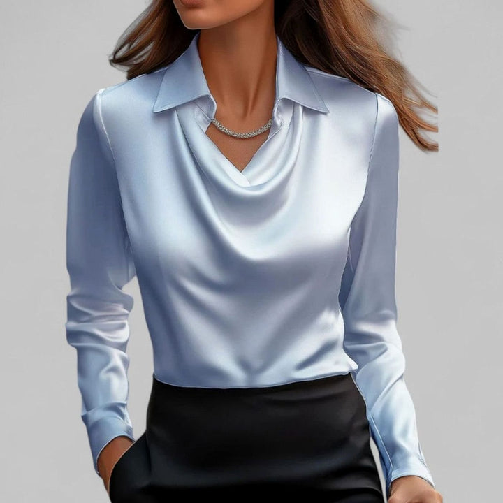 Cecily | Women's Draped Cowl-Neck Long Sleeve Satin Blouses