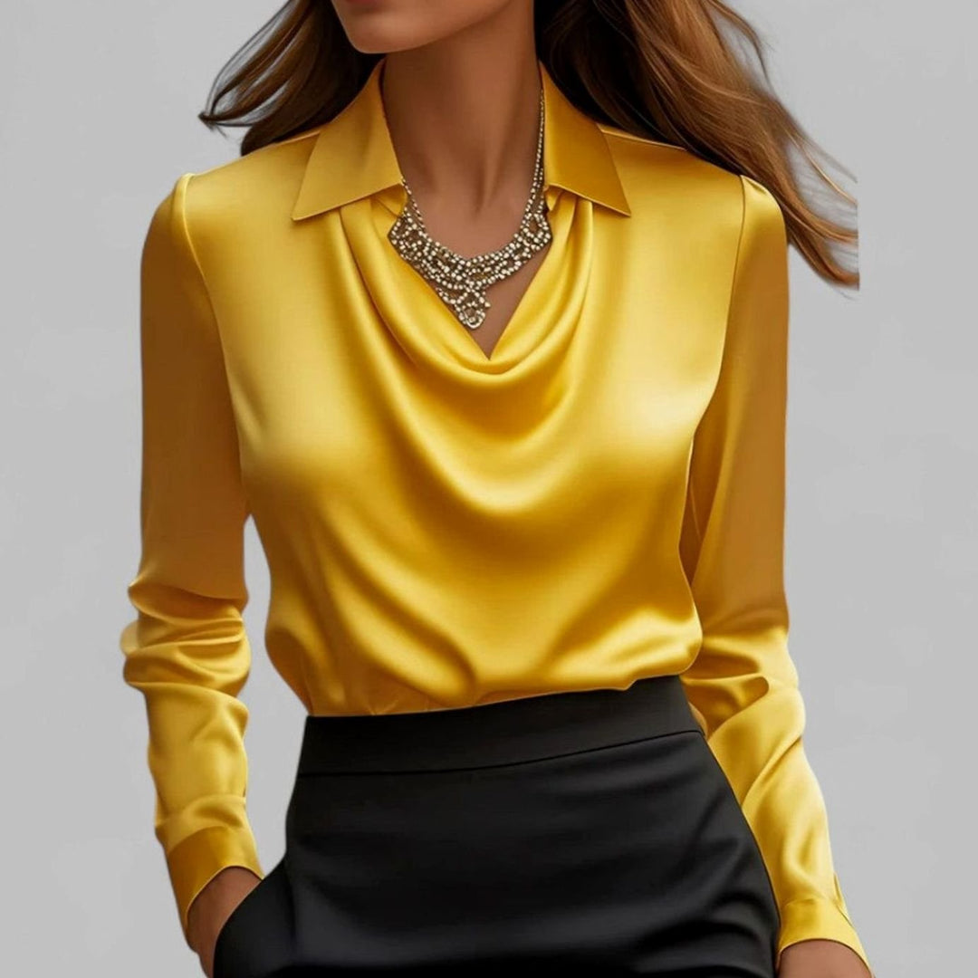 Cecily | Women's Draped Cowl-Neck Long Sleeve Satin Blouses