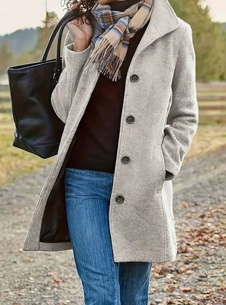 Celia | Women's Stylish Slim-Cut Wool Coat with Button Front