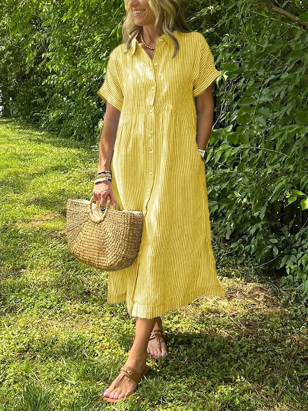 Casual Dress for Women | Short Sleeve Midi Button Closure