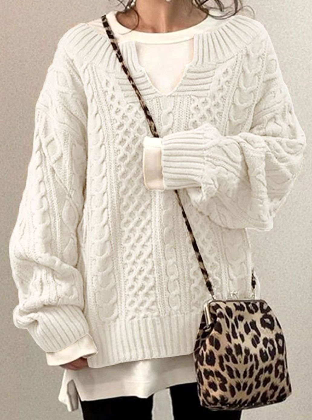 Charity | Women's Oversized Cable Knit Sweater V-Neck Pullover