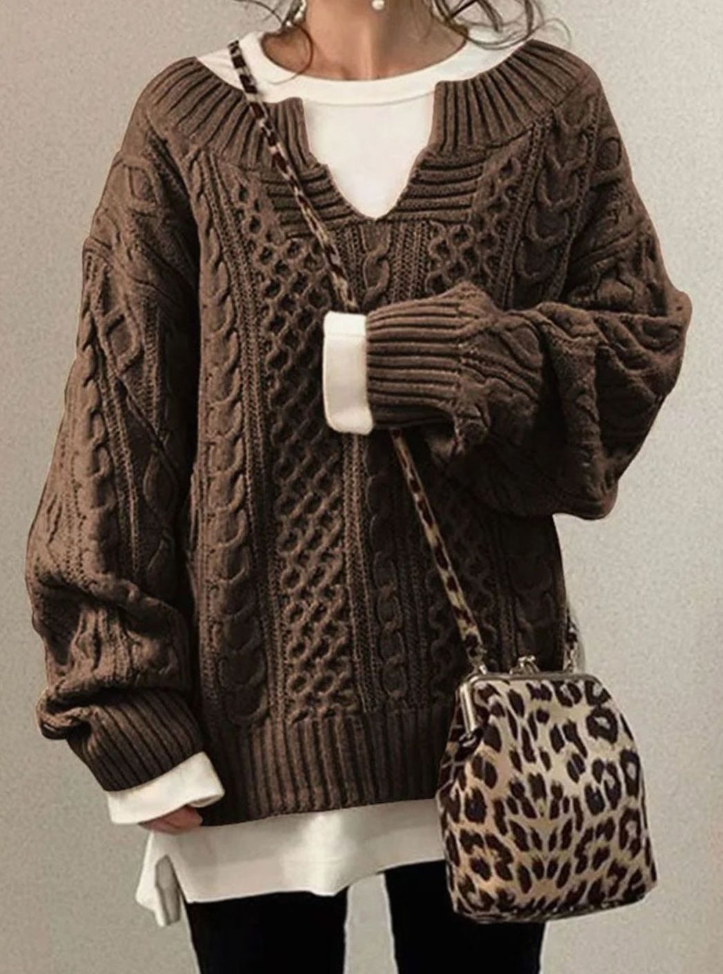 Charity | Women's Oversized Cable Knit Sweater V-Neck Pullover
