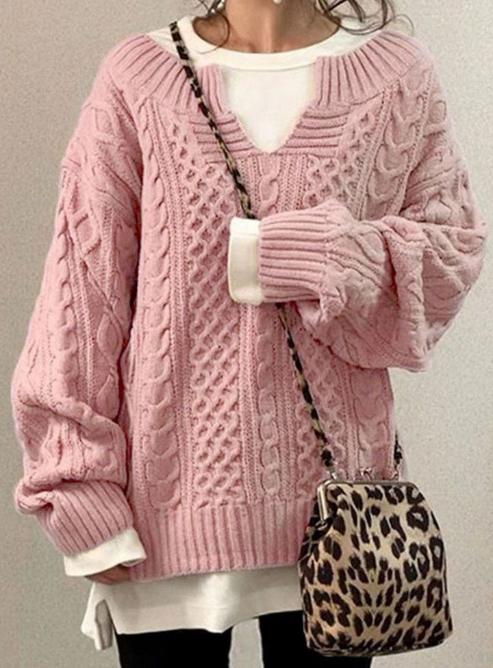 Charity | Women's Oversized Cable Knit Sweater V-Neck Pullover