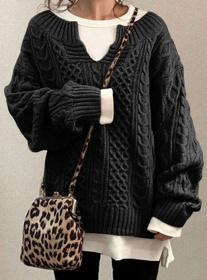 Charity | Women's Oversized Cable Knit Sweater V-Neck Pullover