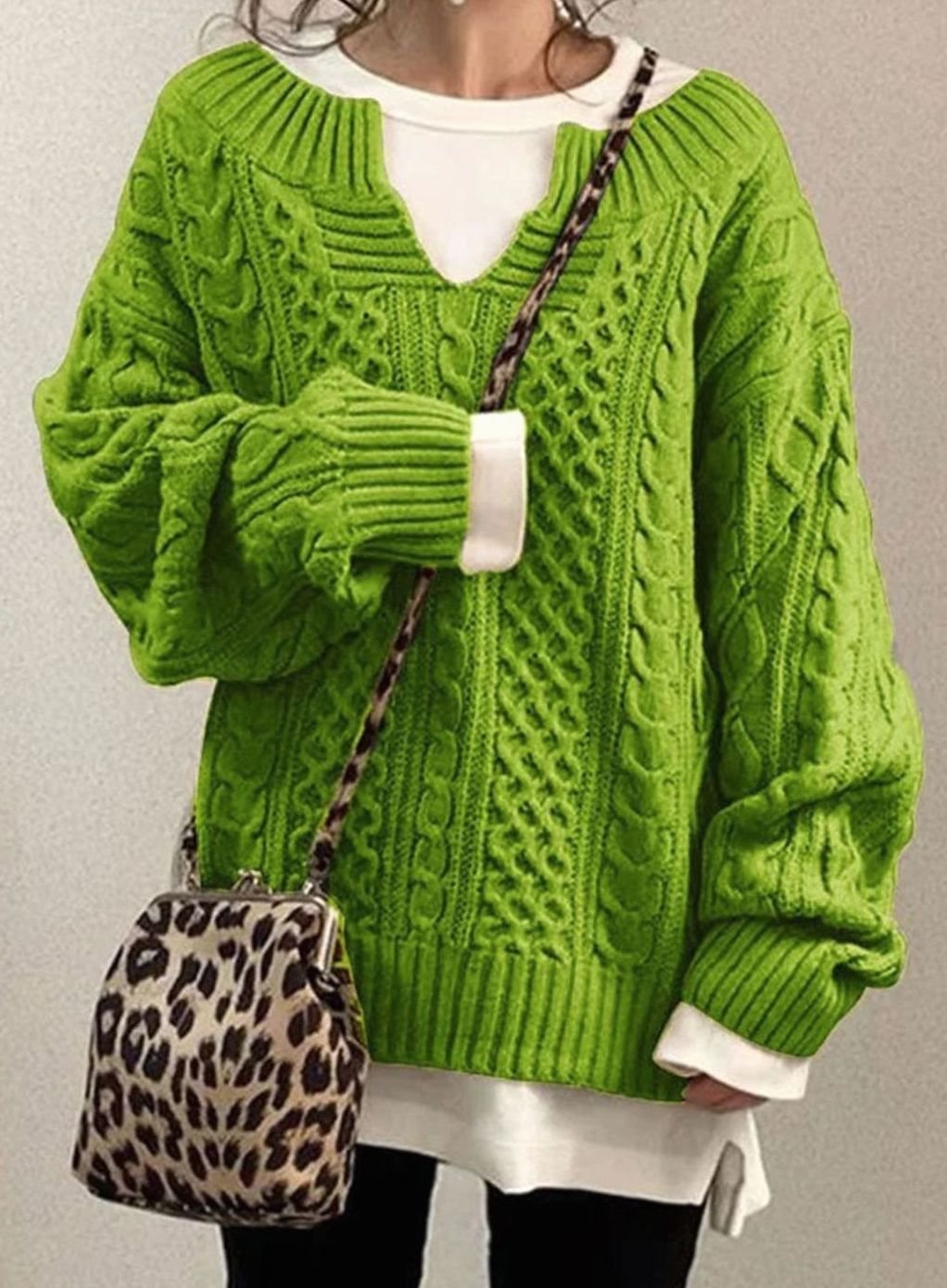Charity | Women's Oversized Cable Knit Sweater V-Neck Pullover