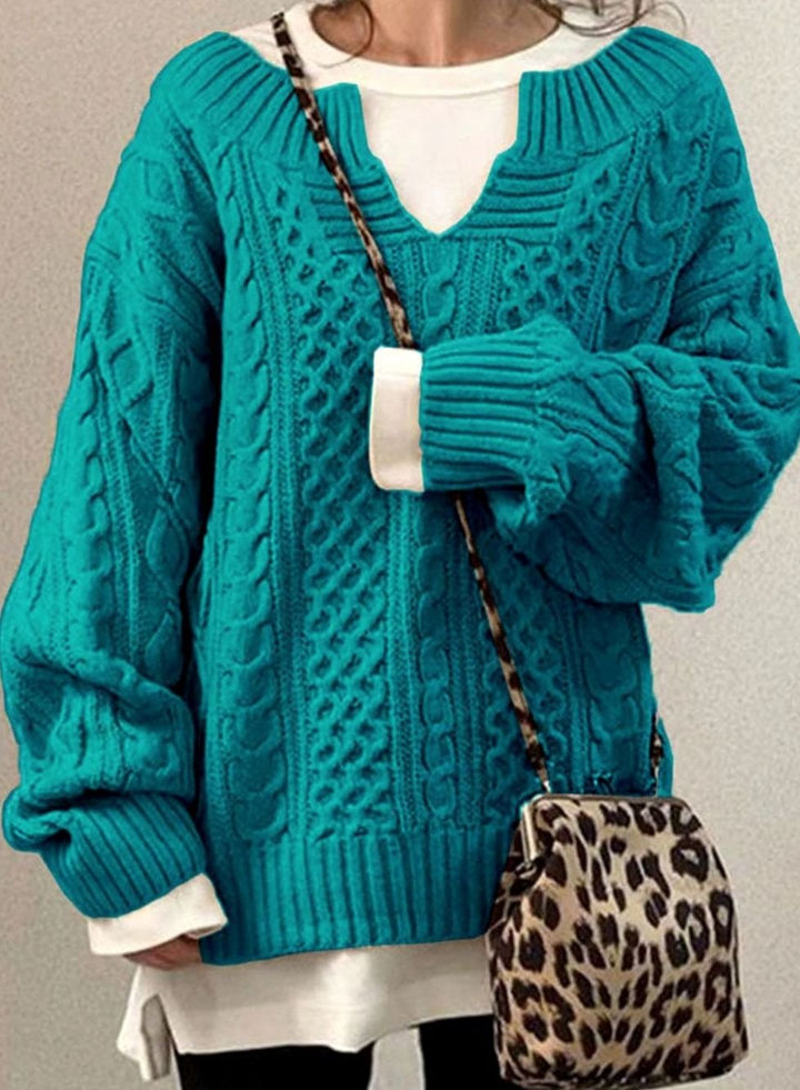 Charity | Women's Oversized Cable Knit Sweater V-Neck Pullover