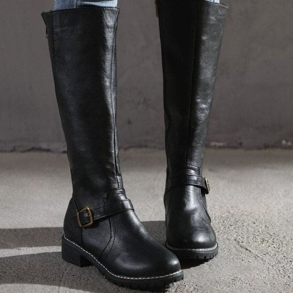Claudia | Women's Classic Buckle Side-Zip Knee-High Boots