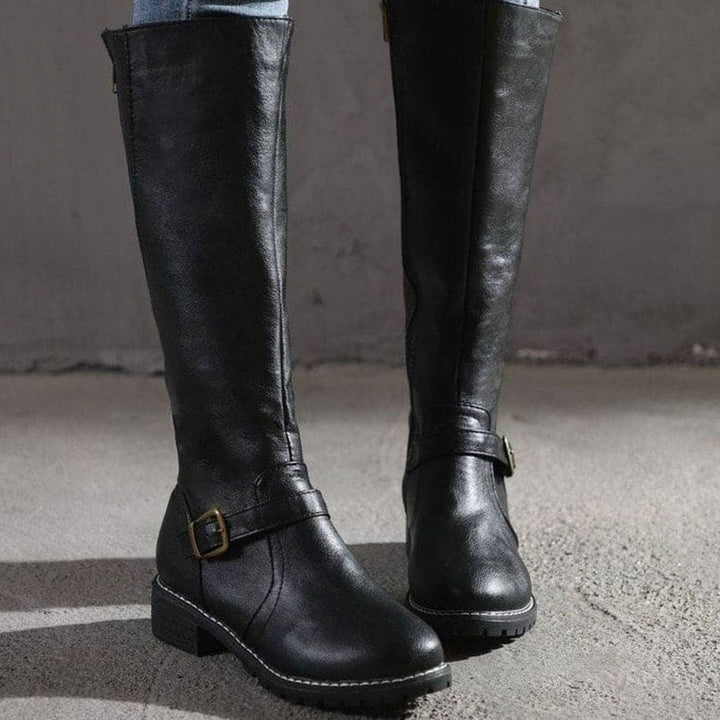 Claudia | Women's Classic Buckle Side-Zip Knee-High Boots