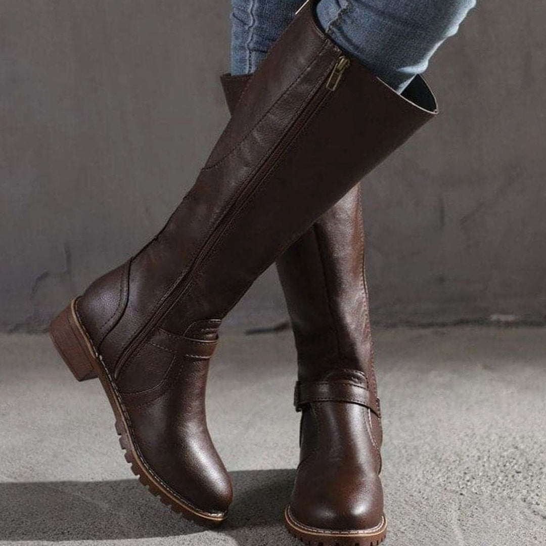 Claudia | Women's Classic Buckle Side-Zip Knee-High Boots