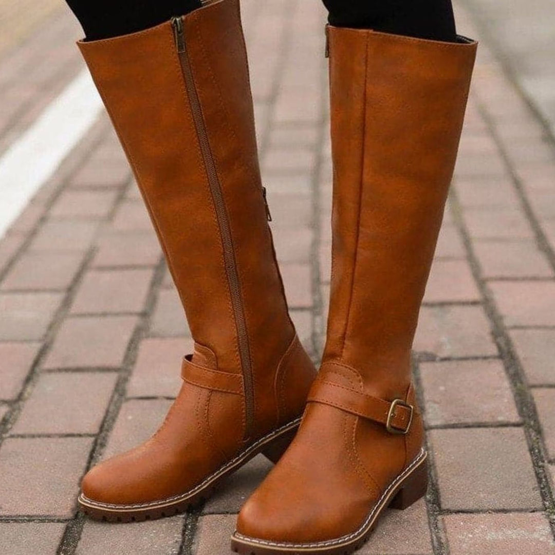Claudia | Women's Classic Buckle Side-Zip Knee-High Boots