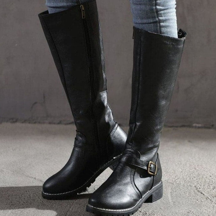 Claudia | Women's Classic Buckle Side-Zip Knee-High Boots
