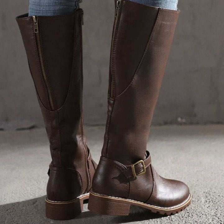 Claudia | Women's Classic Buckle Side-Zip Knee-High Boots