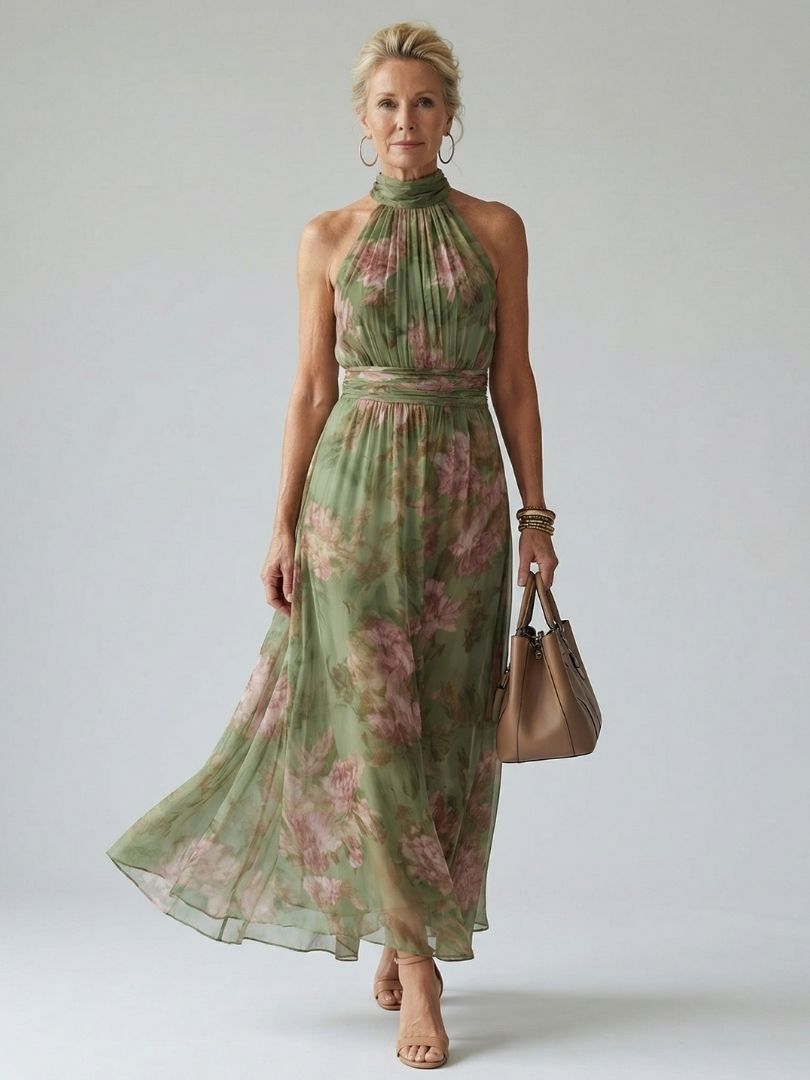 Women's Green Midi Dress | Halter Style