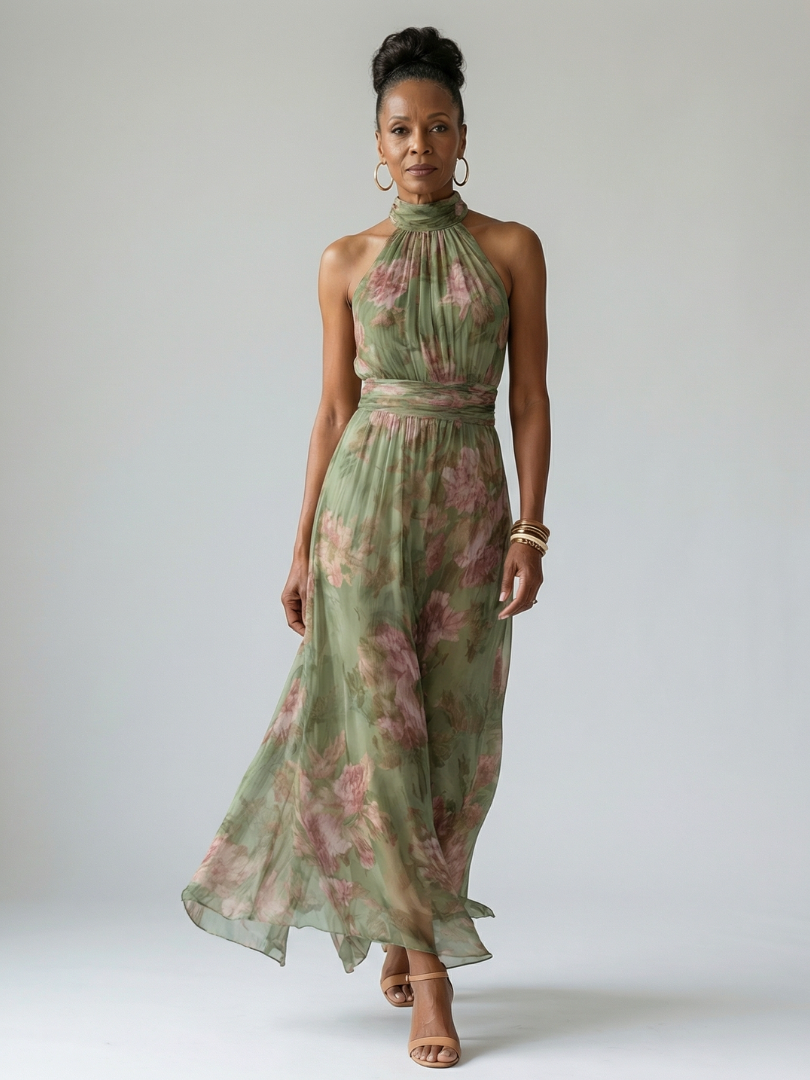 Women's Green Midi Dress | Halter Style