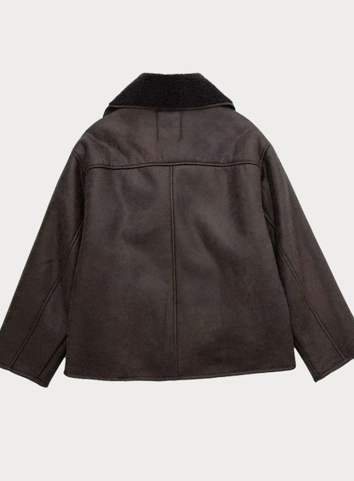 Coral | Women's Oversized Shearling-Lined Double-Breasted Jacket