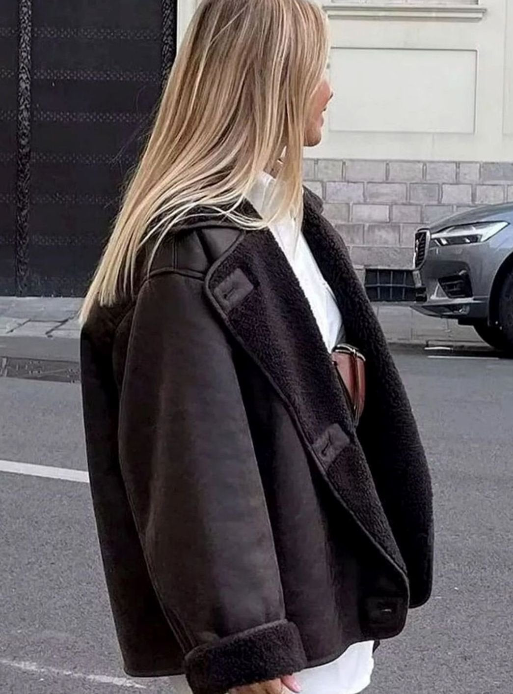 Coral | Women's Oversized Shearling-Lined Double-Breasted Jacket