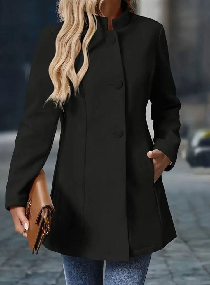 Corinne | Women's Long Elegant Winter Coat with Buttons and Stand Collar