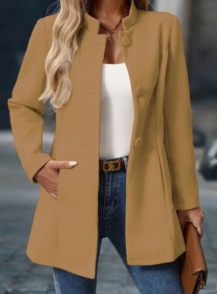 Corinne | Women's Long Elegant Winter Coat with Buttons and Stand Collar