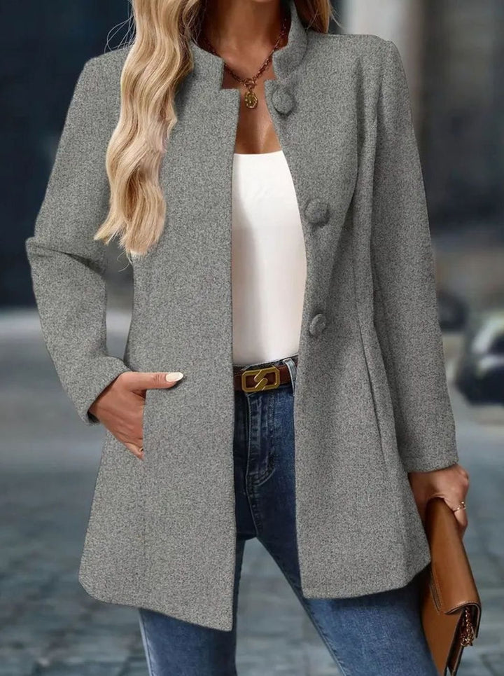 Corinne | Women's Long Elegant Winter Coat with Buttons and Stand Collar