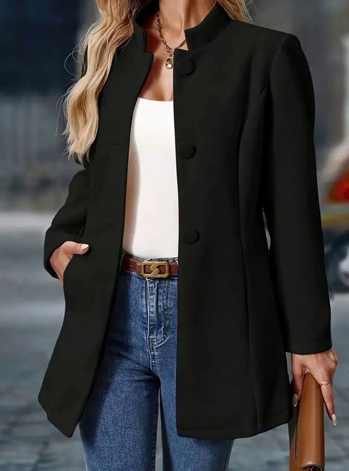 Corinne | Women's Long Elegant Winter Coat with Buttons and Stand Collar