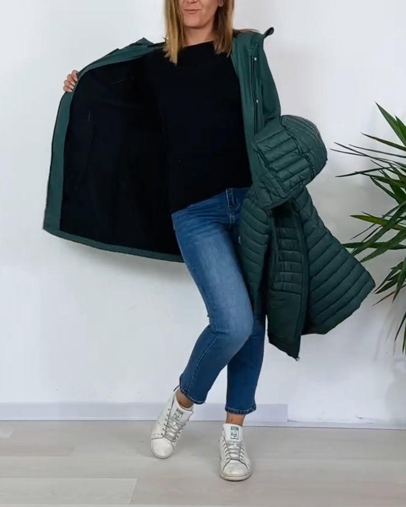 Women's green 3-in-1 hooded jacket with removable quilted layer