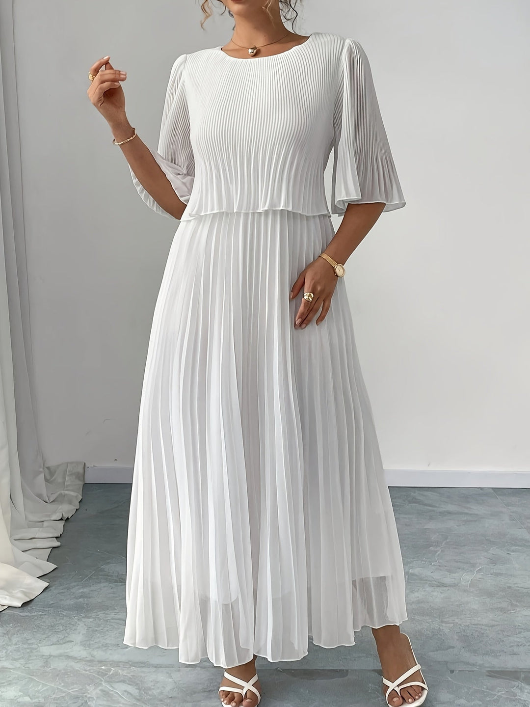 Women's Wedding Guest Maxi Dress | A-Line Pleated White