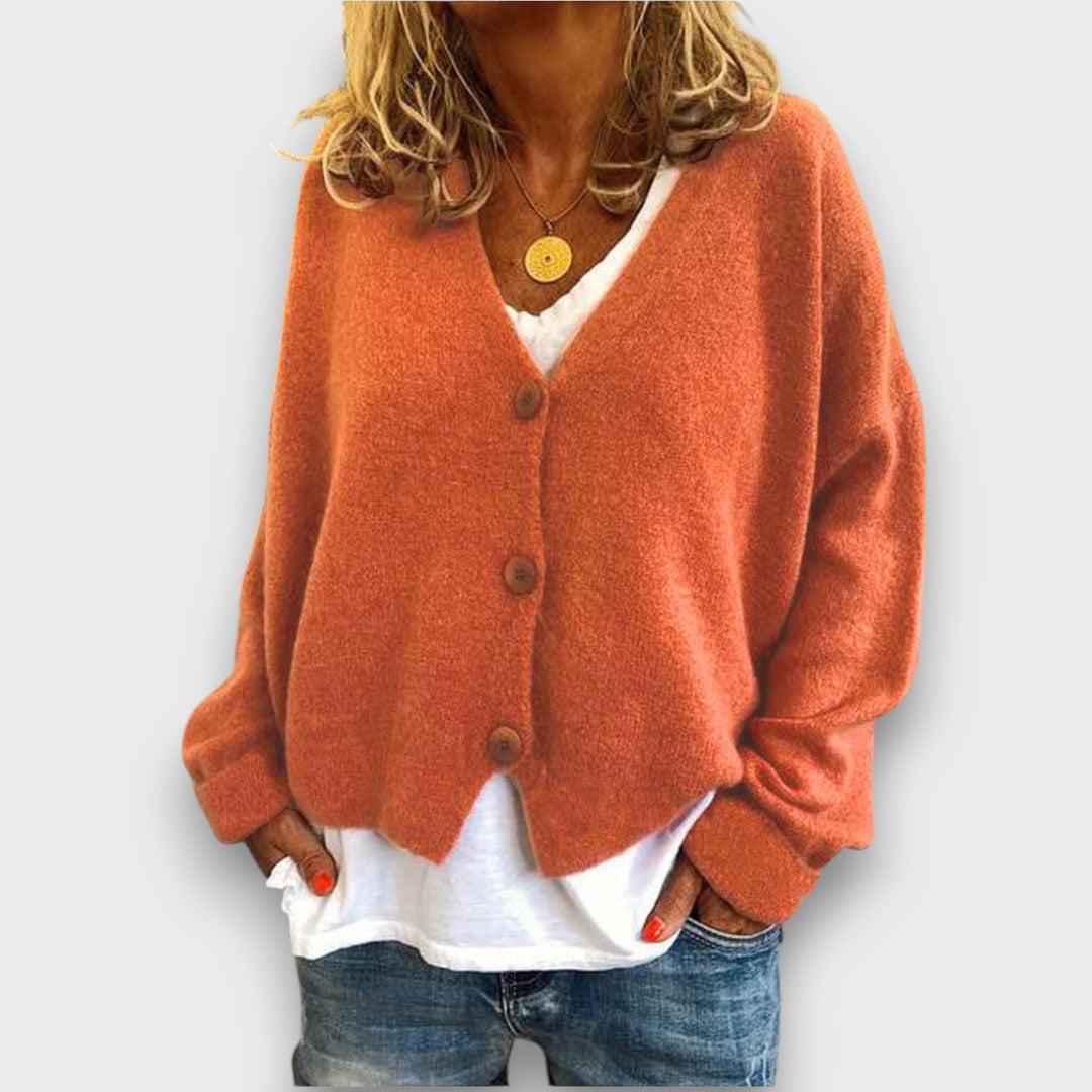 Women's long-sleeve V-neck button-front cardigan