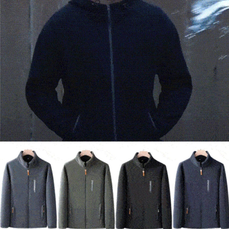 Men's plain fleece jacket with stand collar, full zip front and two zipped pockets