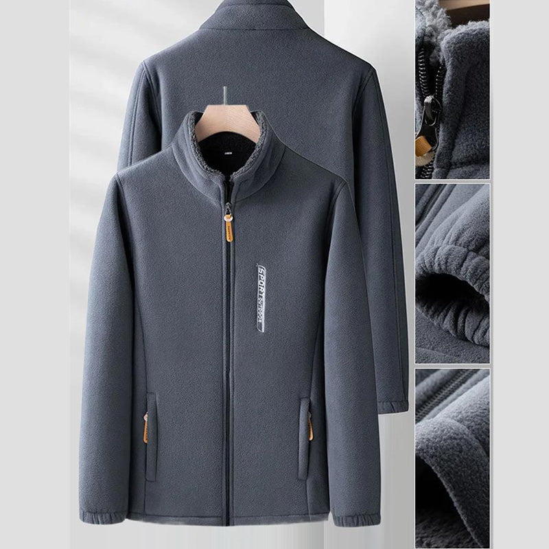 Men's plain fleece jacket with stand collar, full zip front and two zipped pockets