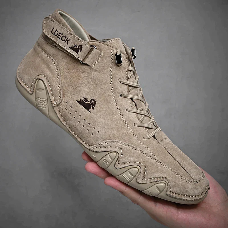 Unisex lace-up ankle boots with hook-and-loop strap and treaded sole