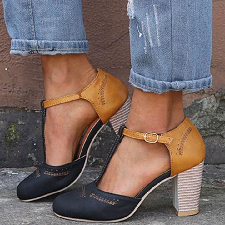 Delphine | Women's Orthopedic T-Strap Block Heeled Shoes