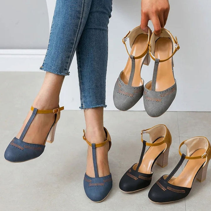 Delphine | Women's Orthopedic T-Strap Block Heeled Shoes
