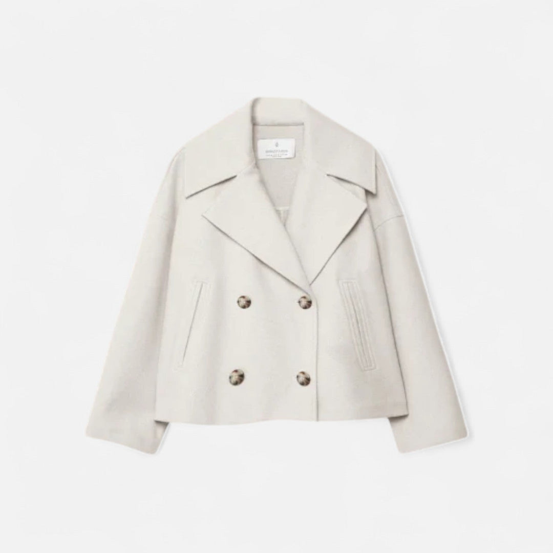 Women's cropped double-breasted jacket with notched lapels and long sleeves