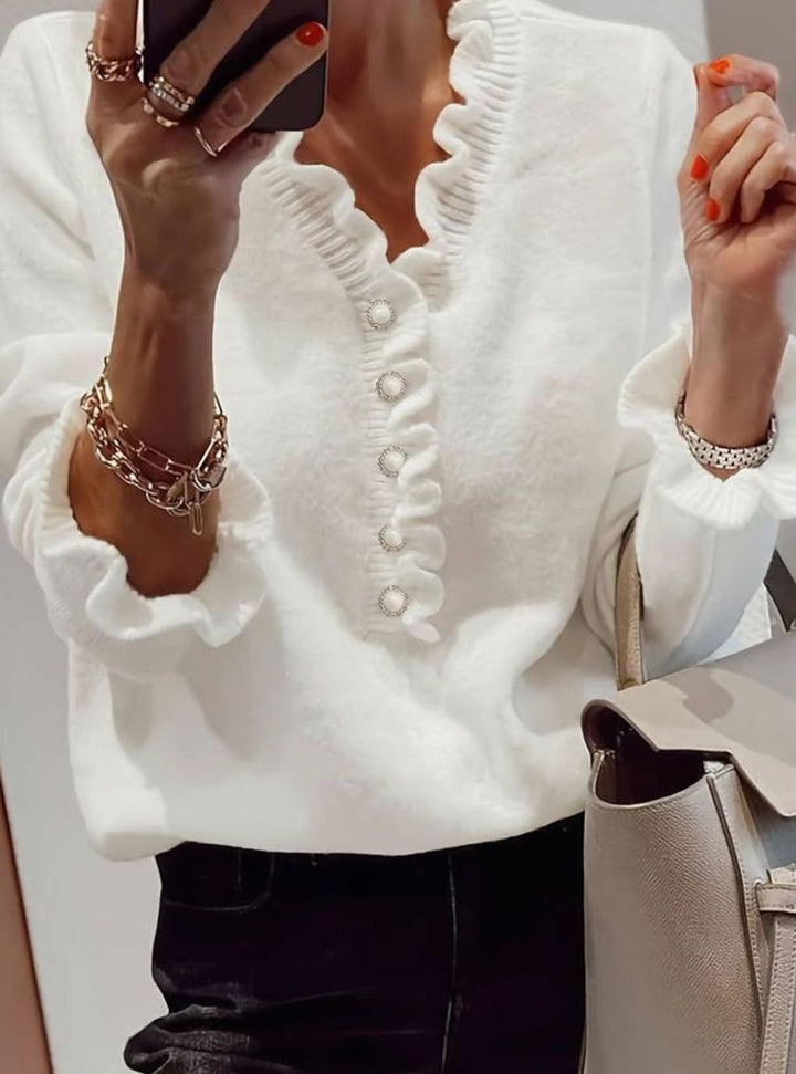 Diane | Women's Elegant Ruffled V-Neck Knit Cardigan