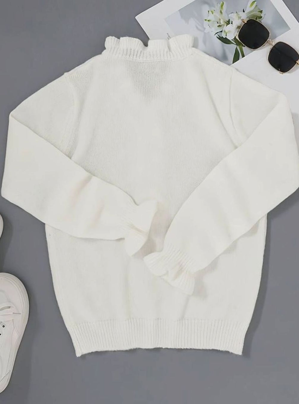 Diane | Women's Elegant Ruffled V-Neck Knit Cardigan