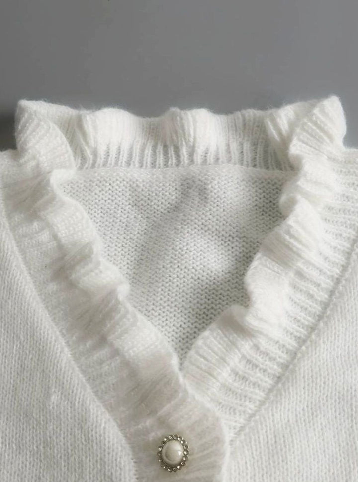 Diane | Women's Elegant Ruffled V-Neck Knit Cardigan