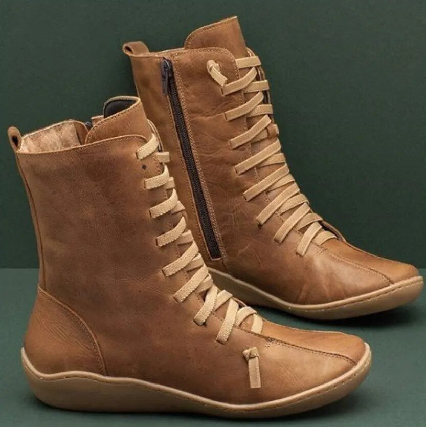Unisex lace-up ankle boots with side zips and rounded toes
