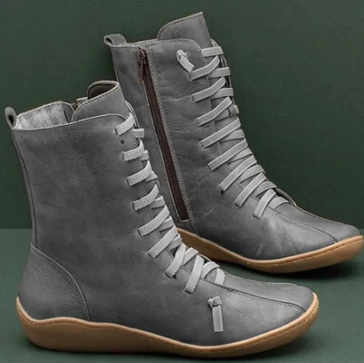 Unisex lace-up ankle boots with side zips and rounded toes